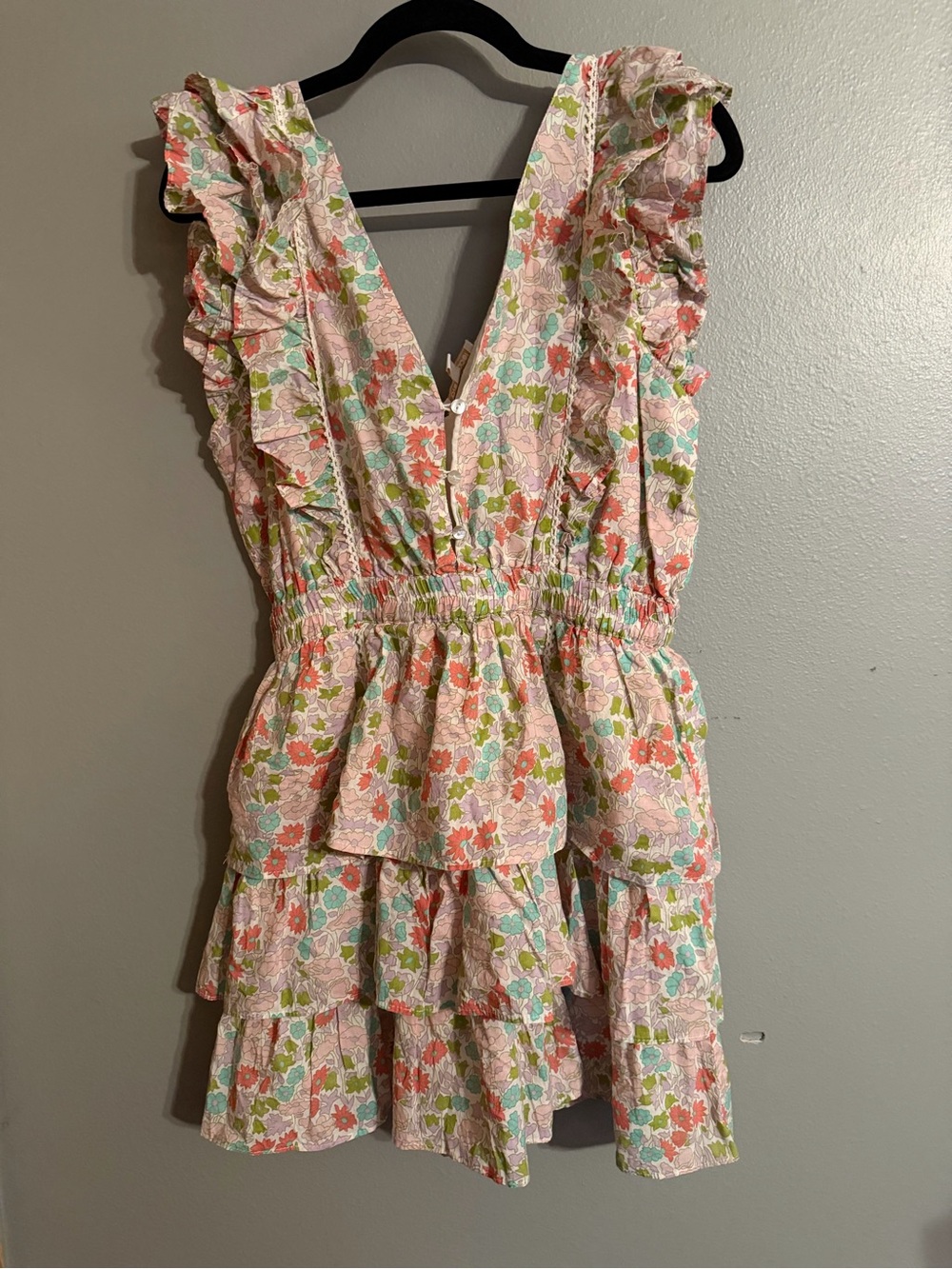 Love the Label Ines Floral Ruffle Mini Dress M Cottagecore